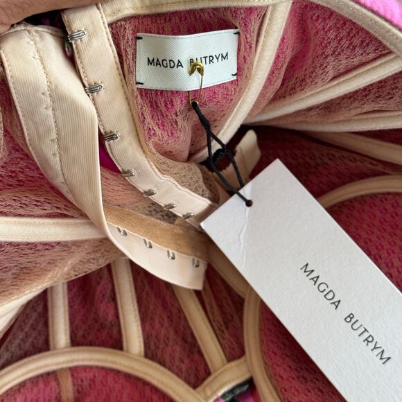 Magda Butrym Strapless Pleated Silk Mini Dress Pink‎ Floral Size FR 36 US 4 NWT - Picture 6 of 10